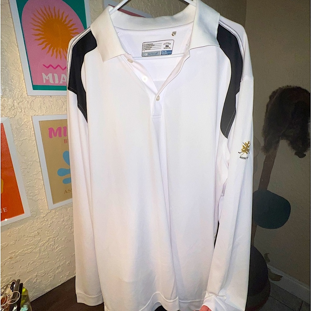 Hamptons noyac gold embroidered men’s white dry fit pro tech XL golf long sleeve